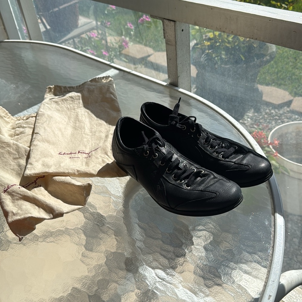 Salvatore Ferragamo Black Leather Sneakers